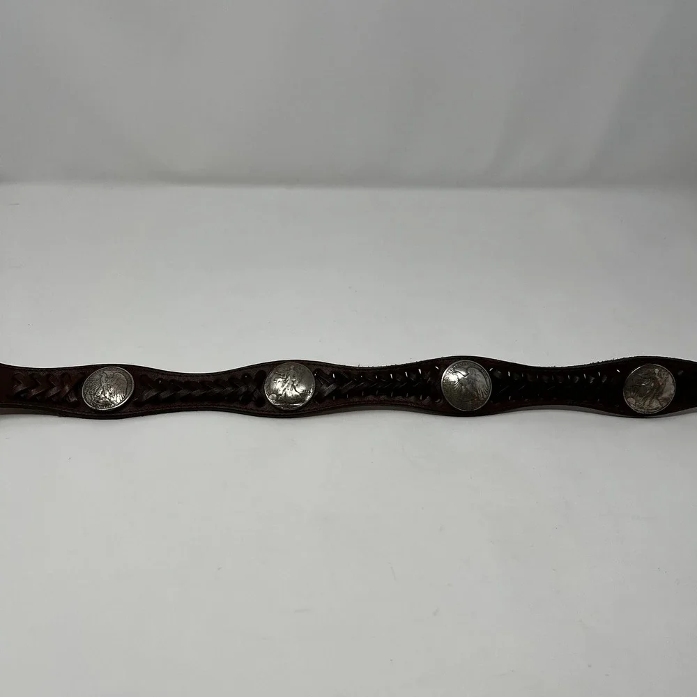 Vintage Justin Tooled Leather Western Belt Walking Liberty Half Dollar Coins 32